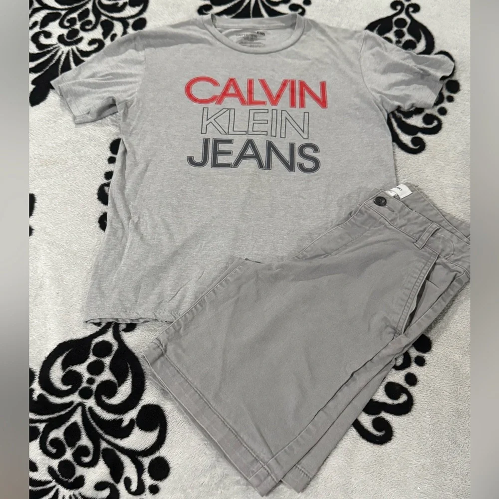 Calvin Klein Youth Gray T-Shirt and ON Shorts Set Sz L Shirt Sz 12 Shorts EUC